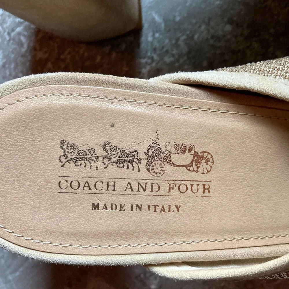 Coach and Four Metallic Gold Mules. Chained material. Velvet mule heal. - Picture 2 of 4